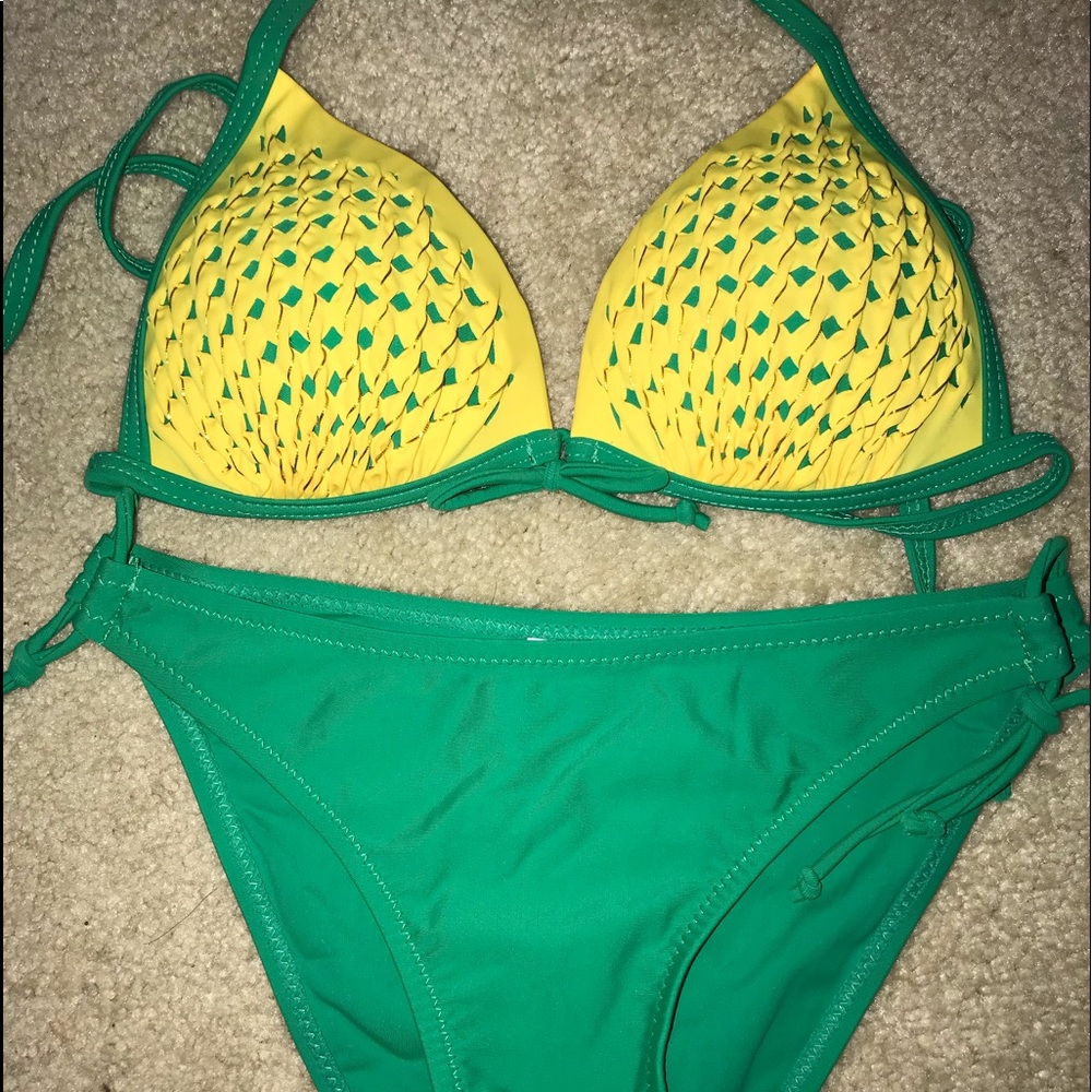 green and yellow push up bikini